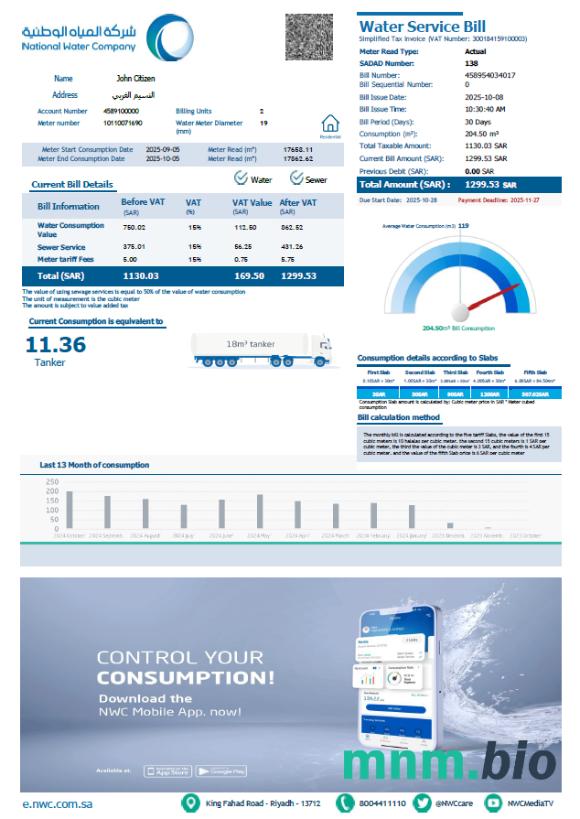Arabia Saudyjska National Water Firma rachunek za media szablon w formacie Word i PDF